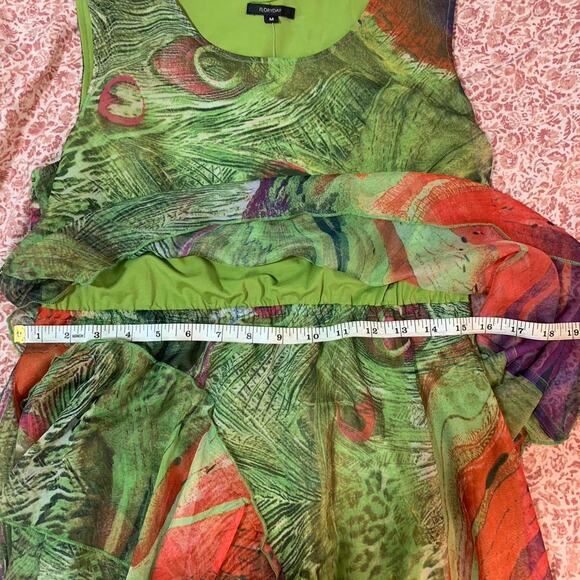 Floryday green and red peacock print dress with ruffles size medium NWT - Picture 6 of 6